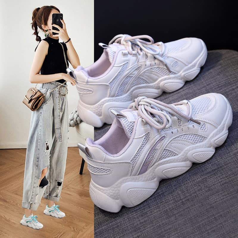 2025 Spring/Summer New Breathable Dad Sneakers Women Ins Korean Style Sports Shoes Thick Sole Student Casual Running Shoes