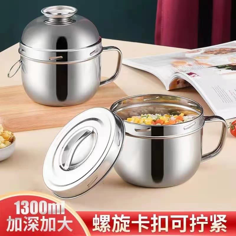 Stainless steel screw fast food cup, thickened instant noodle bowl, school canteen lunch box, crisper box, student fast food cup with lid