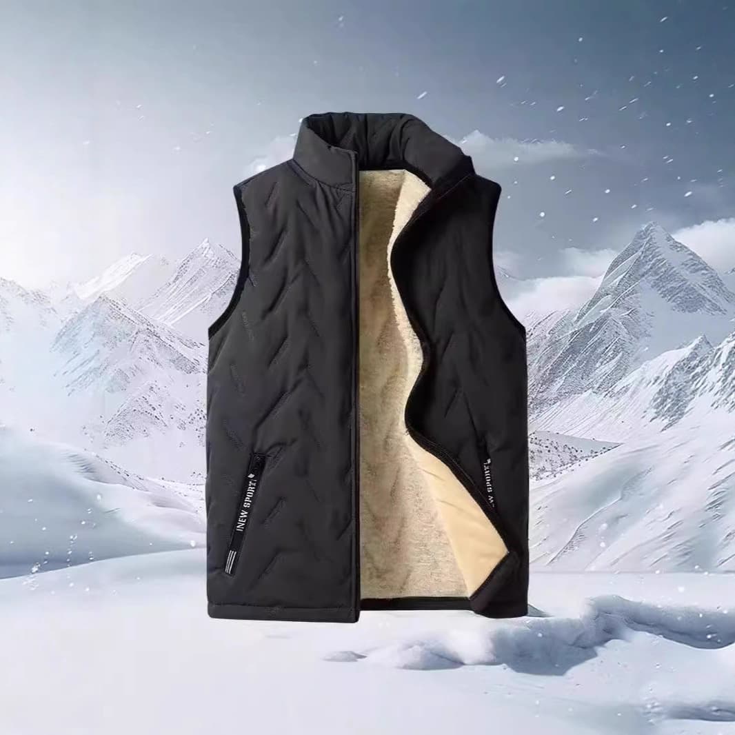 Lamb Fleece Vest Men's Autumn/Winter Fleece Lined Thickened Jacket, Warm Youth Black Loose Vest Outer Wear Top