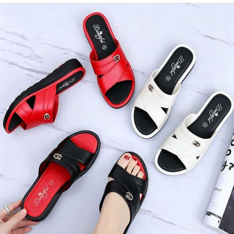 Home Fashion Thick Sole Mid-Heel Women's Slippers, Breathable Casual Beach Flip-Flops for Women