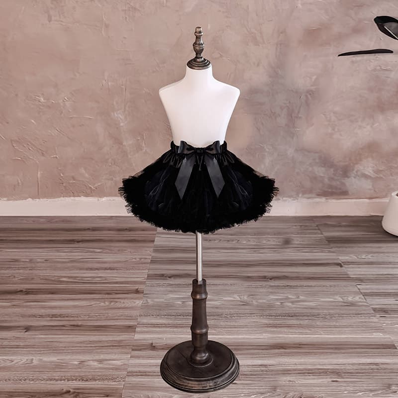 25cm Children's Petticoat Lolita Bow Cloud Soft Tulle Daily Violent Halloween COS Dark Puffy Skirt