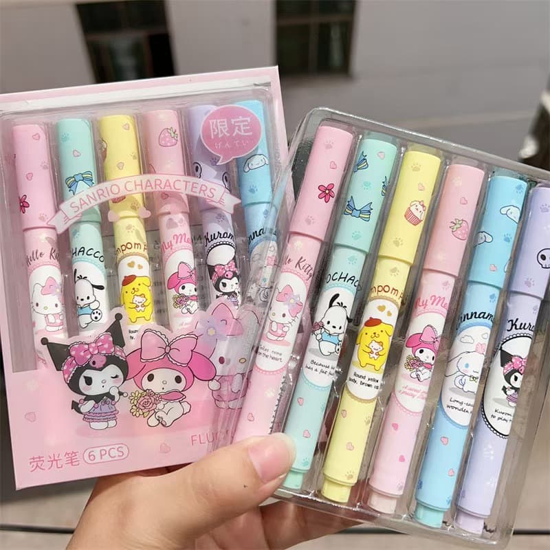 Cute Sanrio highlighter 6-pack boxed high-value color pen multi-functional Kurome girly heart highlighter