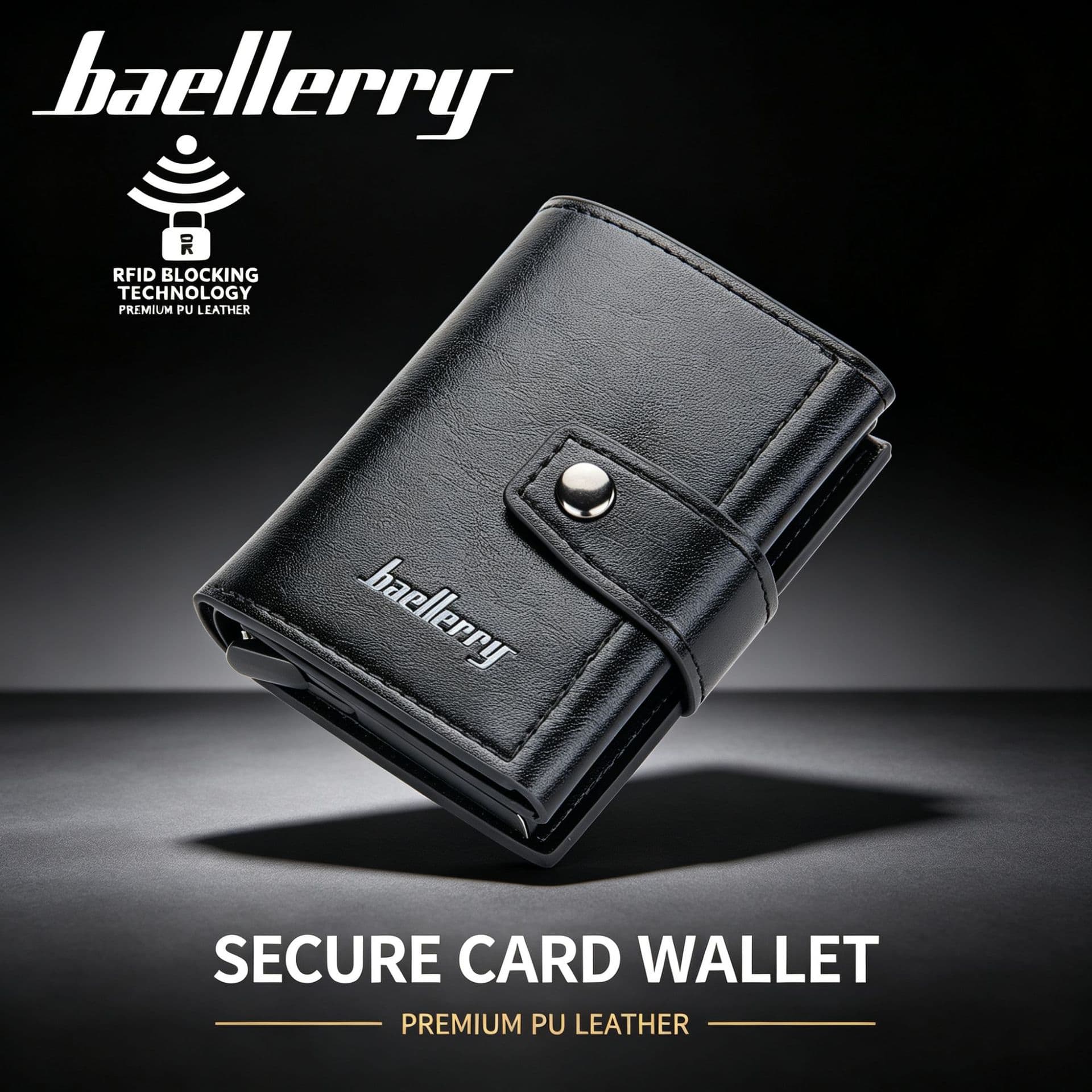 Baellerry Men's RFID Blocking Aluminum Box Multi-Card Slot Magnetic Snap Card Holder European Style PU Leather Wallet