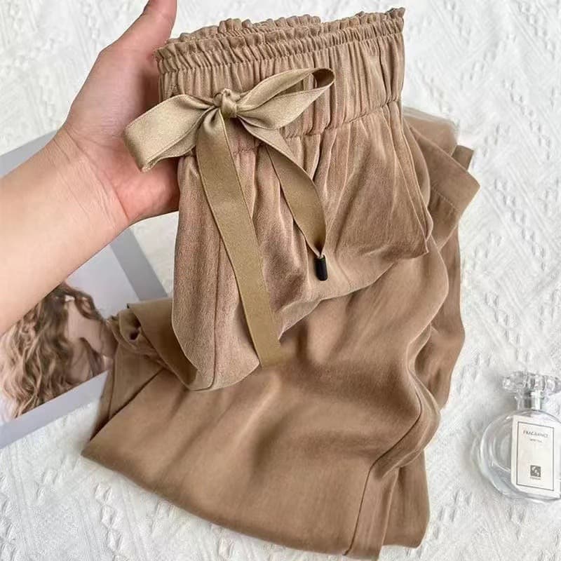 Purple Ice Silk Satin Wide-Leg Pants for Women Summer 2024 New Arrival High-End Draped Straight-Leg Loose Casual Trousers
