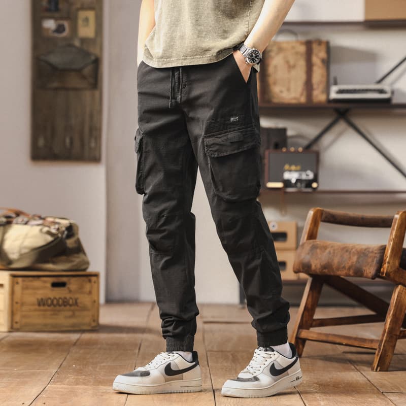 Spring/Summer American Retro Work Pants for Men, Casual Thin Long Pants, Cuffed Pants, Multi-Pocket New Loose Fit Trousers