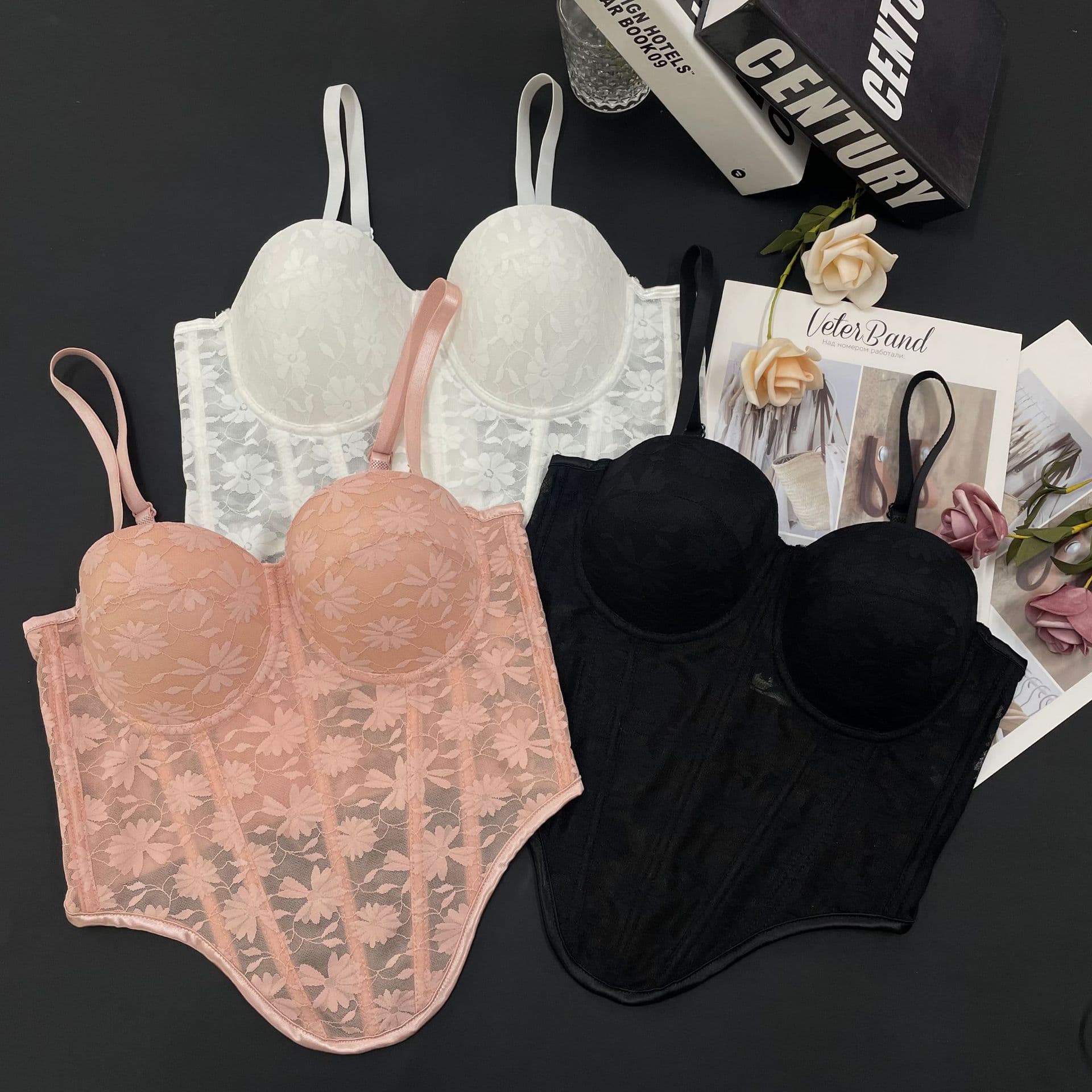 Cross-border French jacquard irregular shaping fishbone corset, high-end feel, can be worn as an inner strapless bra or outerwear.
