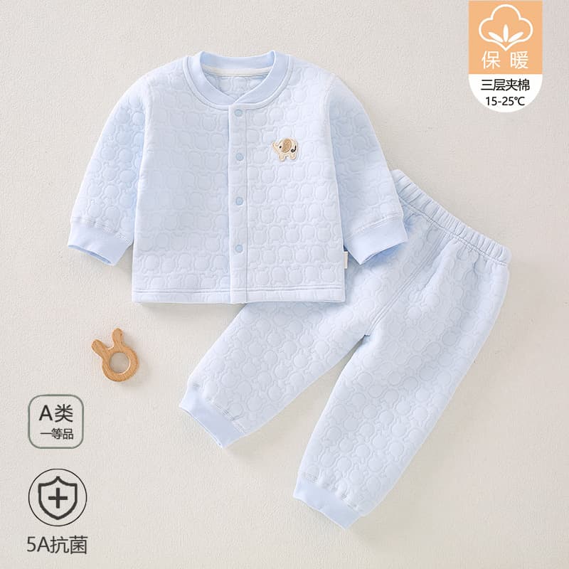 Baby Underwear Set Autumn/Winter A-Class Pure Cotton Three-Layer Thermal Seamless Split Design Top and Pants