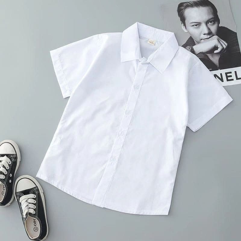 Children's Short Sleeve White Shirt Boys Girls No Pocket Student Uniform White Dress Shirt for Kids China Origin