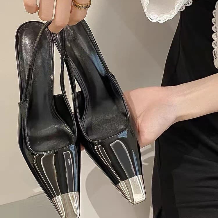 Black Patent Leather Pointed Toe High Heels Women's Sandals Single Shoes Thin Heel Simple Style Korean Fashion Rose High Heels