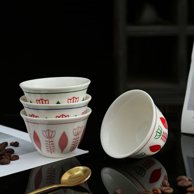 70ml Ethiopian Handleless Espresso Cup, Middle Eastern Arabic Hand-Painted Ceramic Small Cup, Customizable Logo