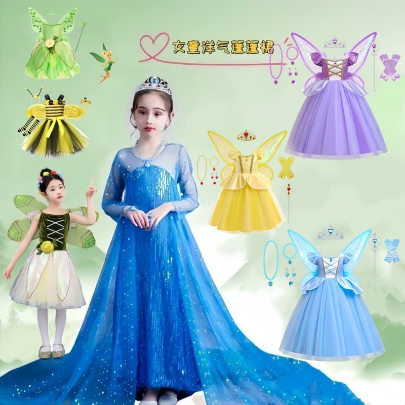 Elsa Princess Dress Children's Performance Costume Unisex Soft Polyester Fabric Cute Cartoon Design Ideal for Boys And Girls