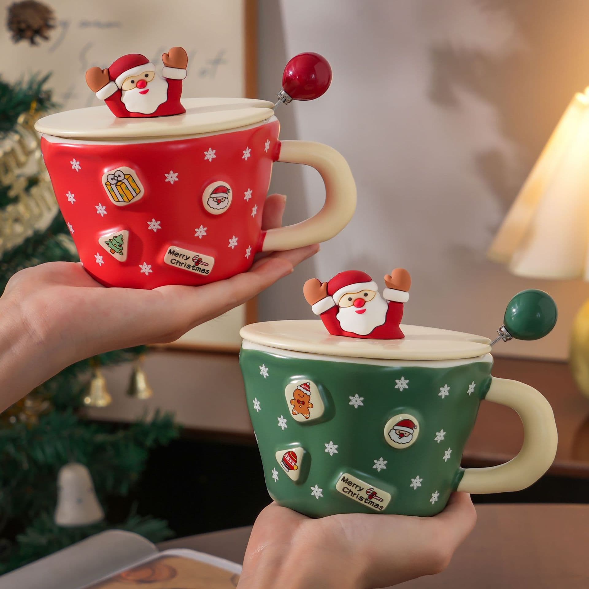 Christmas Ceramic Mug with Lid Christmas Gift for Women High-Appearance Mug Cute Home Couple Souvenir Cup