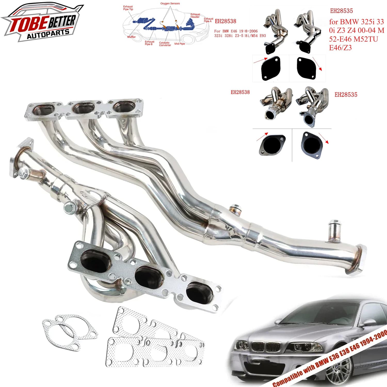 For BMW E46 323i 328i E39 2.5L/2.8L/3.0L Stainless Steel Exhaust Manifold Header