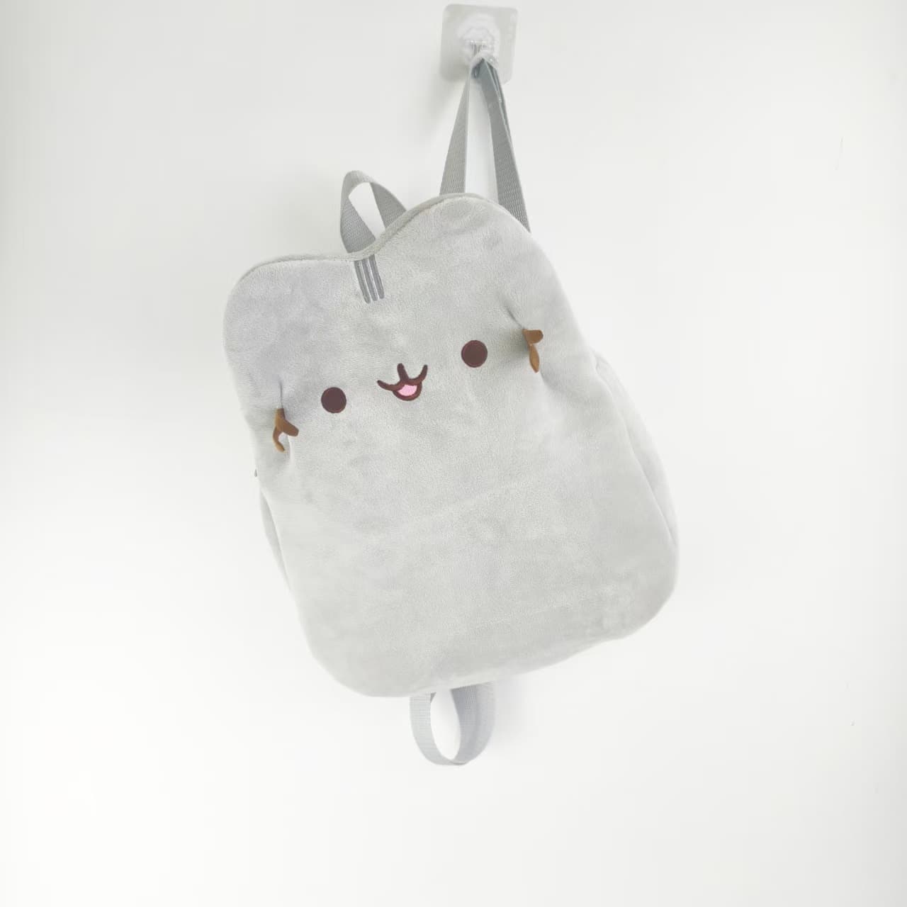 Gray plush kitten children's backpack, cute cartoon student school bag, trendy backpack for boys and girls