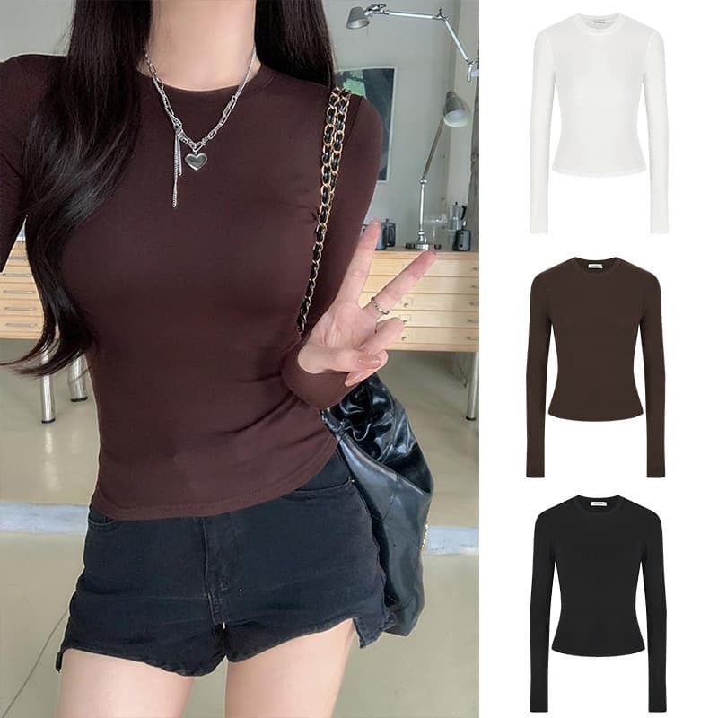 2025 New Hot Girl Pinch-Waist Long Sleeve T-Shirt Women's Spring and Autumn Slim Fit Versatile Base Layer Shirt Women's White Top