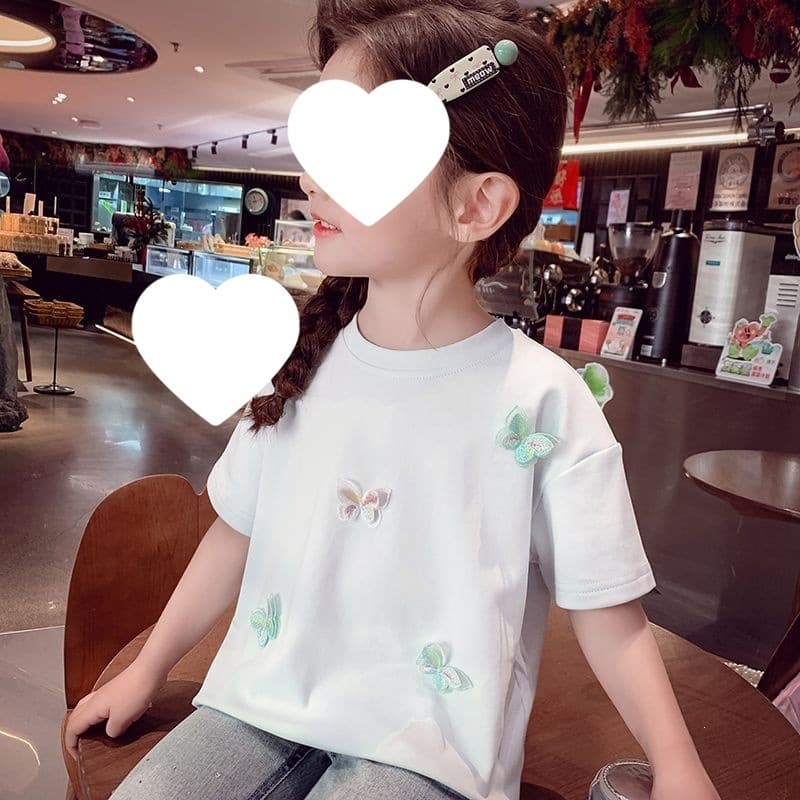 Girls Short Sleeve T-Shirt Summer 2026 New Korean Style Stylish Kids 3D Butterfly Top for Toddler and Older Girls