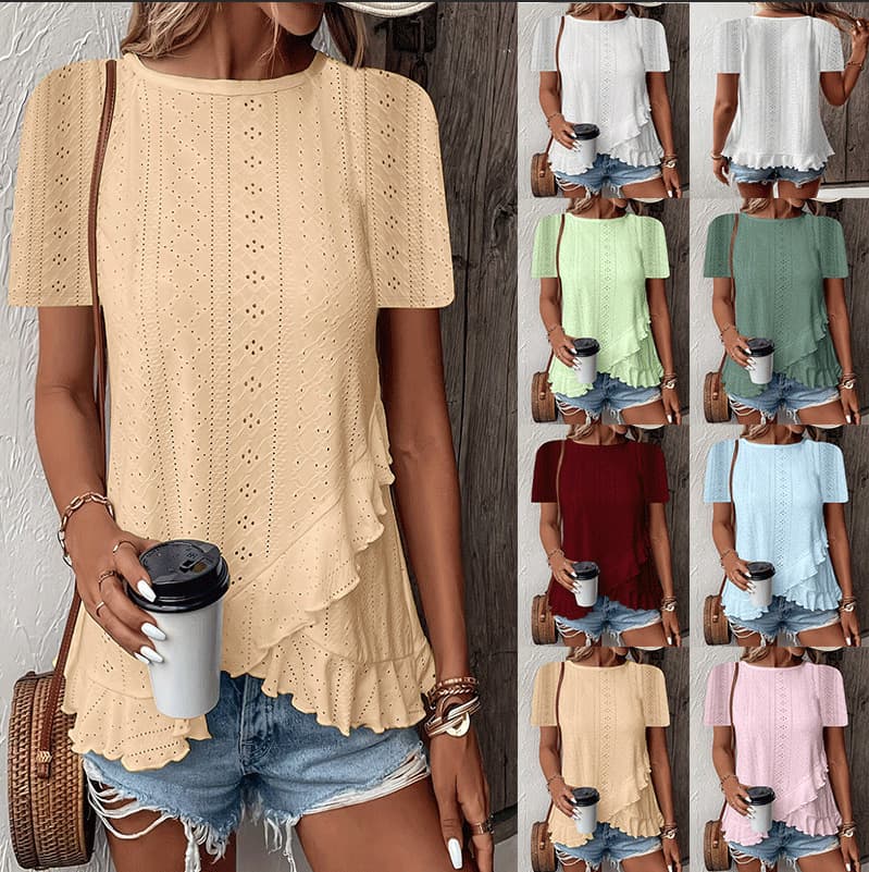 2025 Spring/Summer Europe and US Cross-Border Amazon Independent Station New Women's Fashion Casual Solid Color Short Sleeve Round Neck T-Shirt