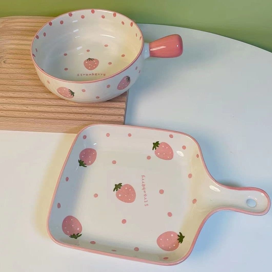Ceramic Tableware Handled Bowl Fruit Style Hand-Painted Ceramic Creative Ceramic Internet Celebrity Home Ceramic Handled Bowl Handled Plate