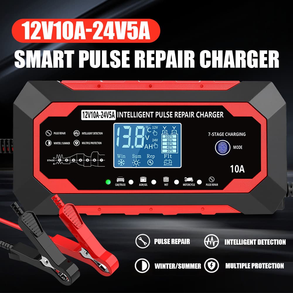 12V10A/24V5A Universal Car Battery Charger Pulse Repair Charger Motorcycle Charger