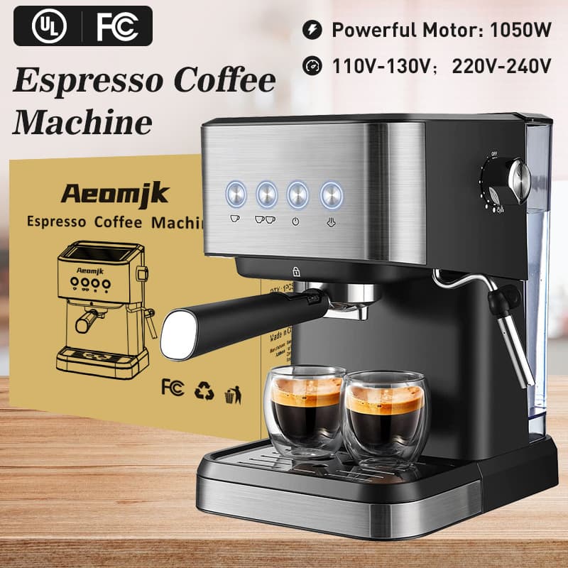 Cross-border In-stock Coffee Machine Italian Style US/EU/UK/AU Plug Hot-selling Home Touch Panel Steam Milk Frother