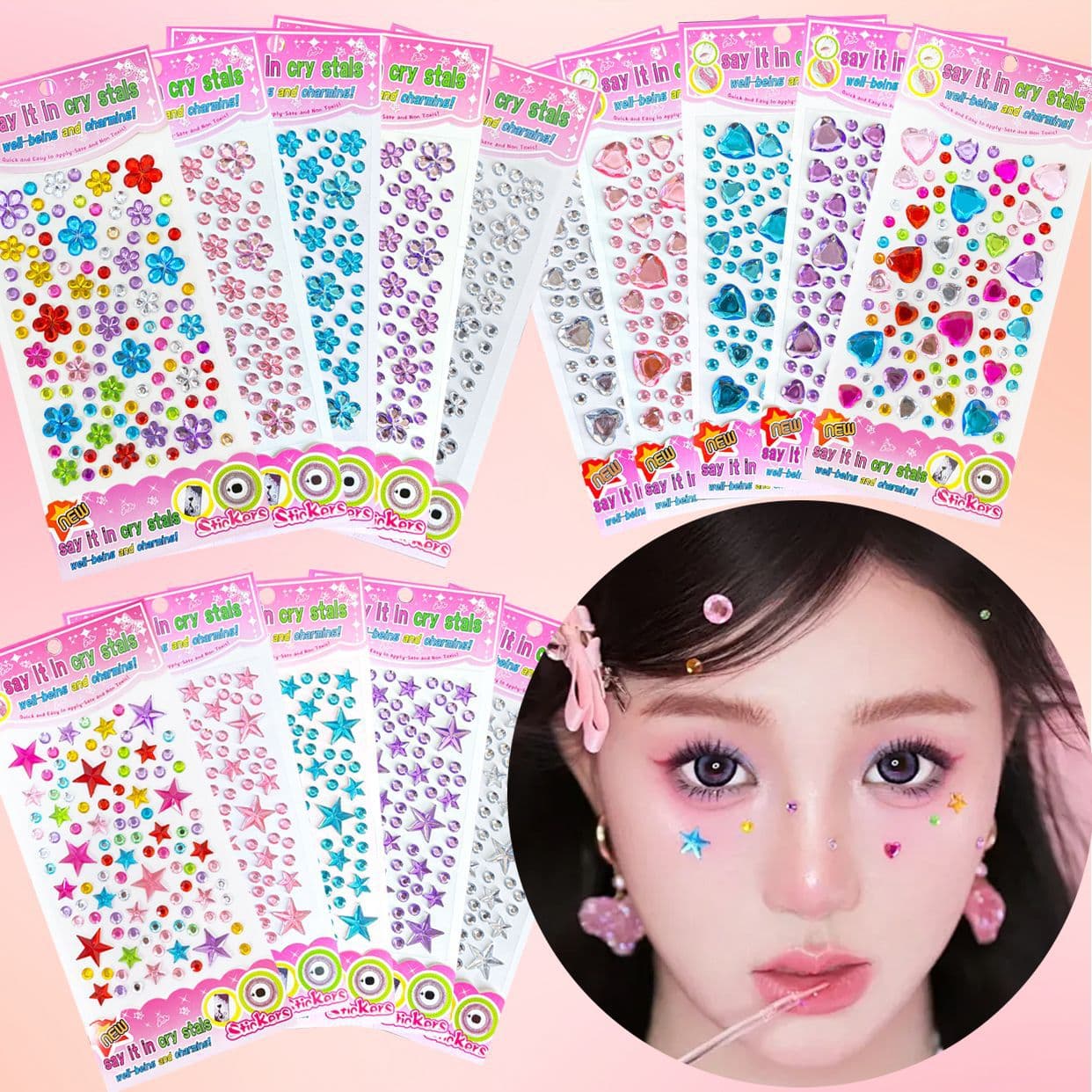 Gem Sticker Color Series Kids Stickers Diamond Crystal Cartoon Stickers Girls Princess 3D DIY Stickers