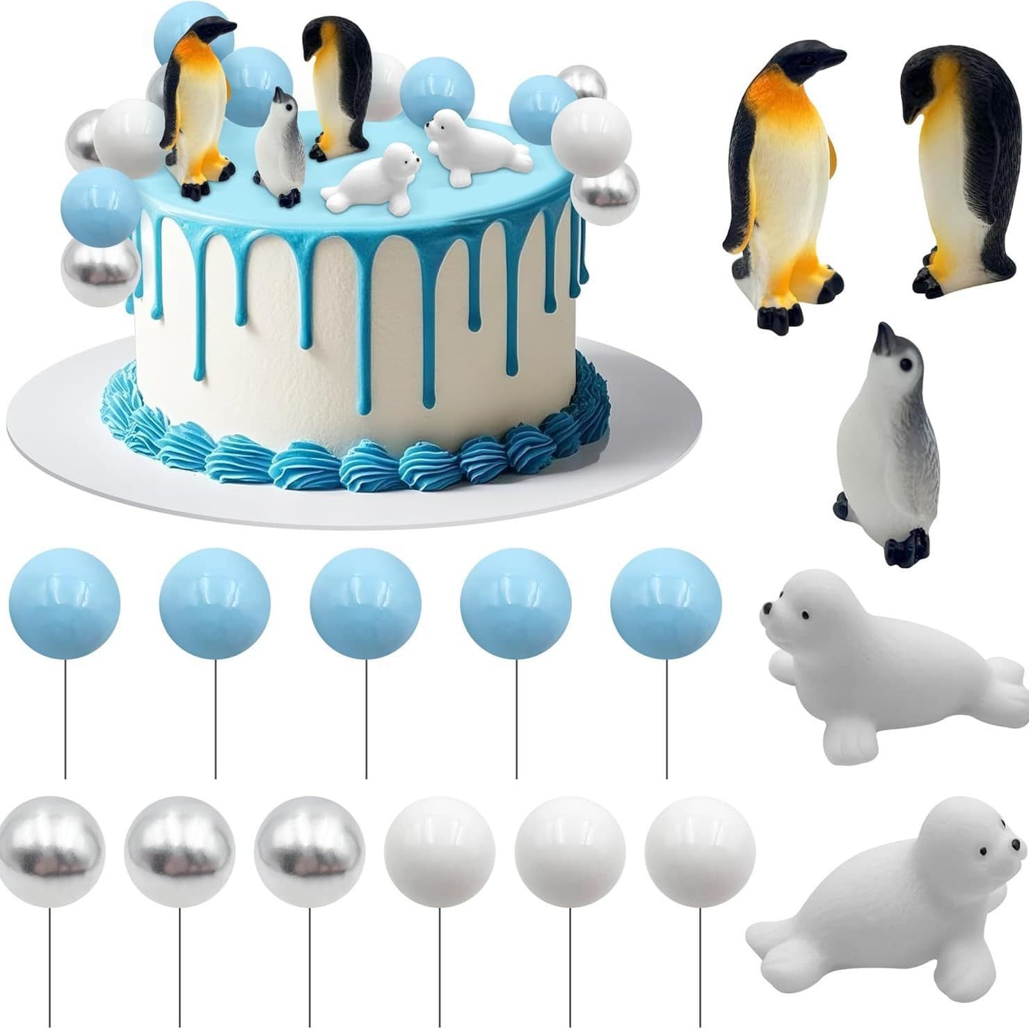 Penguin cake decoration seal cake topping arctic cupcake polar animal ornament baking insert