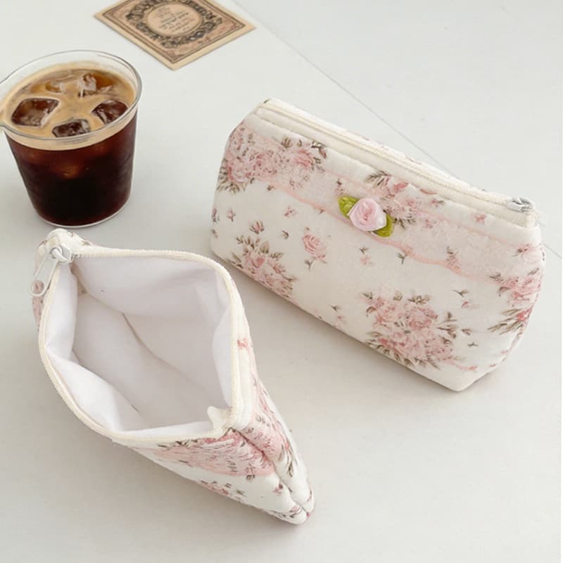 Lace Floral Coin Purse Cotton Cosmetic Bag Portable Lipstick Storage Bag Cute and Exquisite Small Item Storage Bag