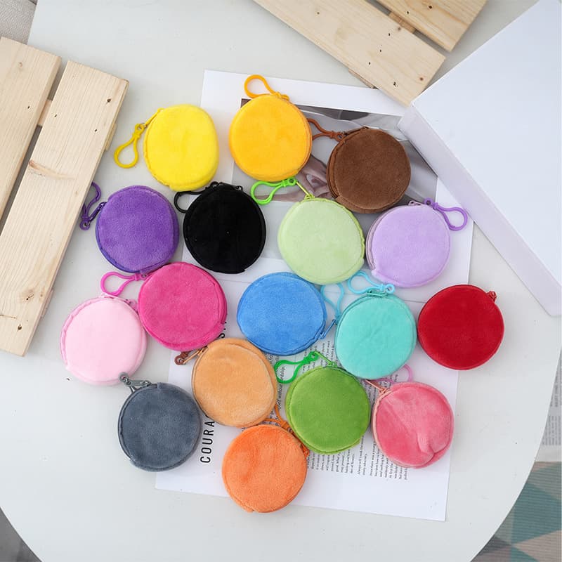 Fruit-colored plush round coin purse keychain cute wallet women's ID card holder simple coin purse wholesale