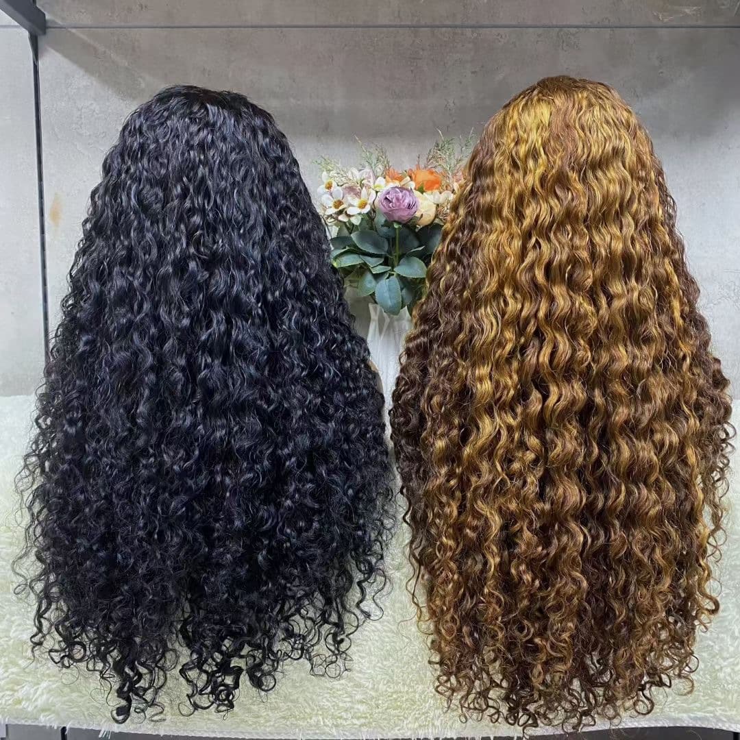 Super Double Drawn Water Wave High Density Wig Real Human Hair Full Hand Weave for Ladies Natural Skin Color Suitable round Face