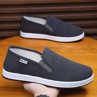 Old Beijing Cloth Shoes Cowhide Sole Black Cloth Shoes Men Comfortable Low-Top Slip-On Casual Walking Dad Shoes Low Heel