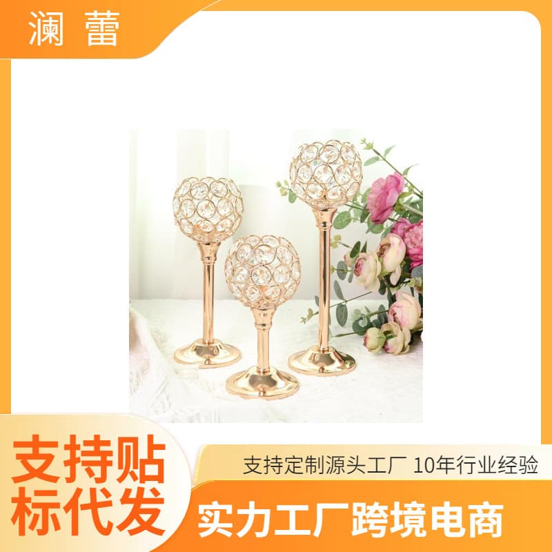 Cross-border Mini Crystal Candle Holder Metal Ornament Wedding Hotel Home Candlelight Dinner Decoration Prop Gold