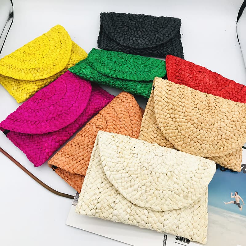 New corn fur woven handbag, large capacity clutch, handmade woven bag, mobile phone bag, coin purse, Japanese and Korean style.