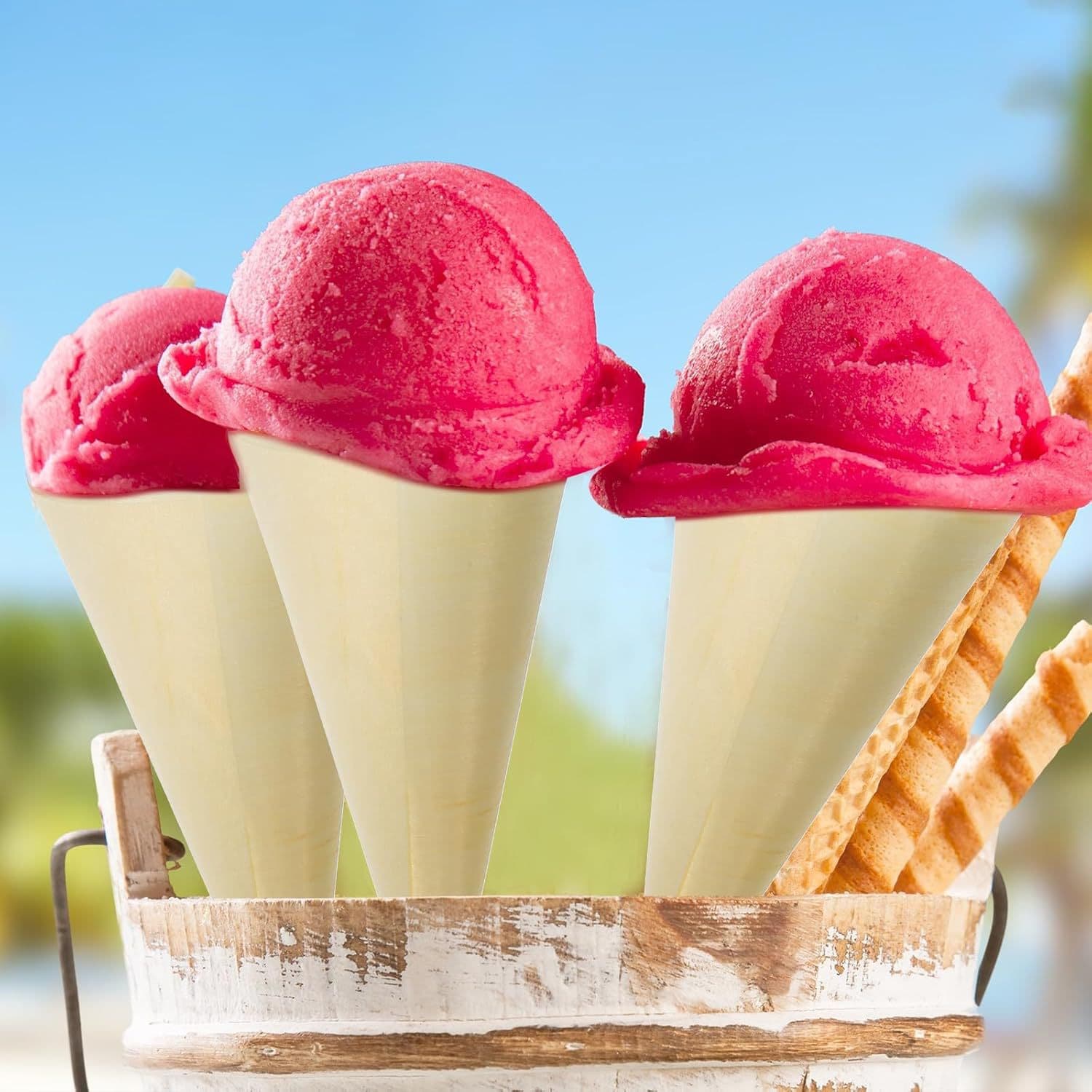 Disposable Ice Cream Hand-Held Food Cone Wooden Ice Cream Cone Wooden Cone Cup Crepe Paper Wooden Cone