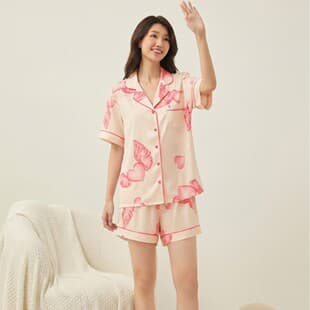 2026 European and American New Heart Wings Sleepwear Women Pajama Short Sleeve Short Pants Loungewear Two-Piece Set