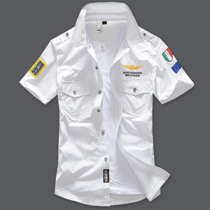 Casual Pure Cotton Short Sleeve Shirt Air Force Flight Leisure Youth Men's Slim Fit Workwear Military Style Korean Style Summer