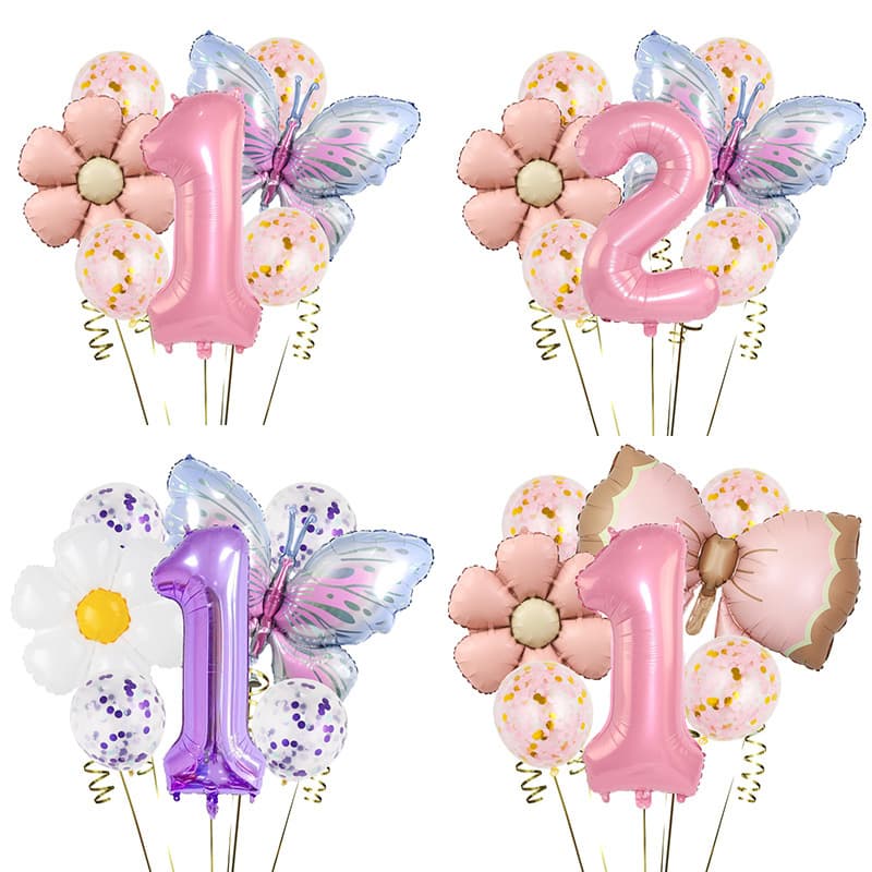 Matte Daisy Pink Butterfly Balloon Set with Glitter Latex Decor for Kids Birthday Party Carnival Setup
