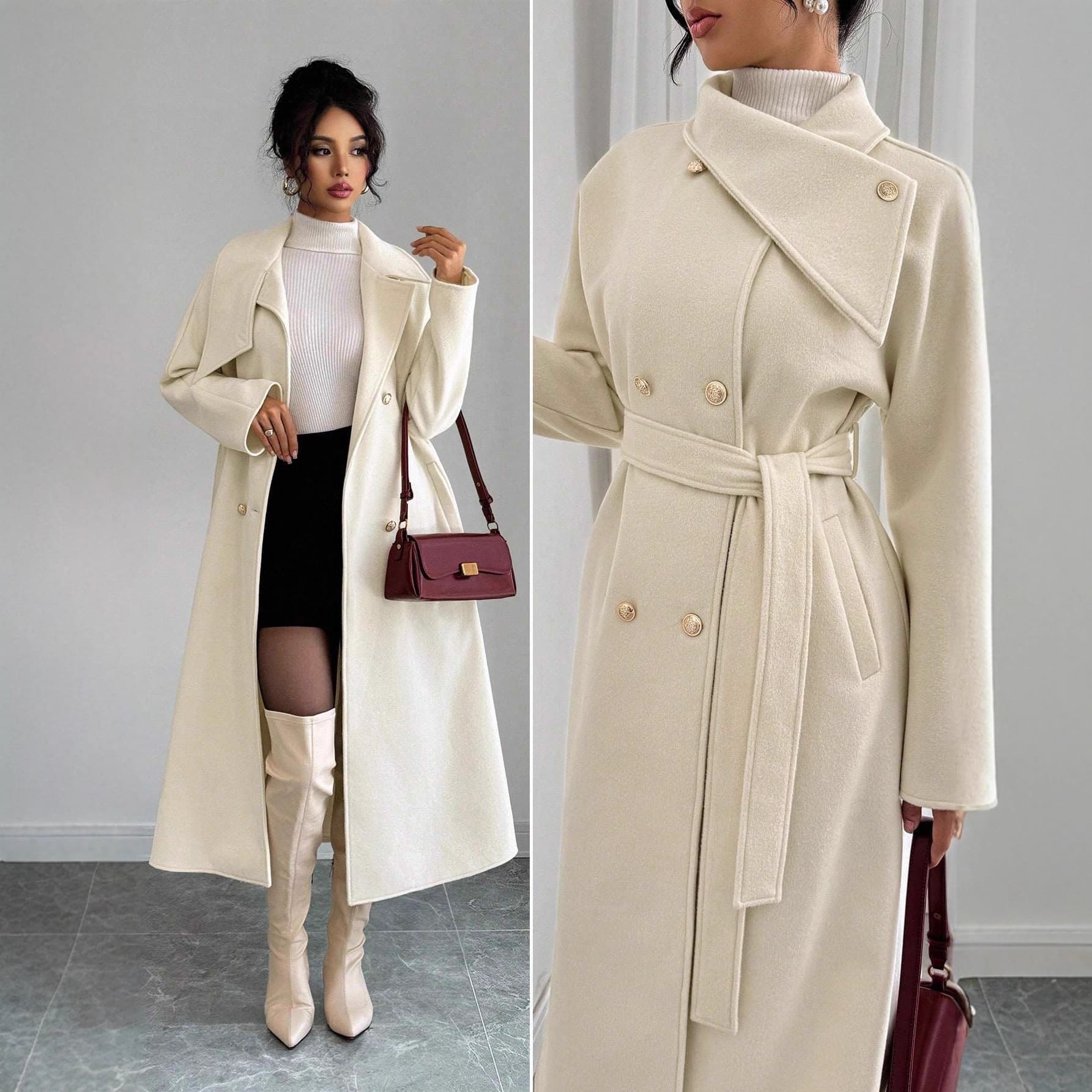 2025 Cross-Border Bestseller European and American Fashion Autumn/Winter Double-Breasted Warm Wool Coat