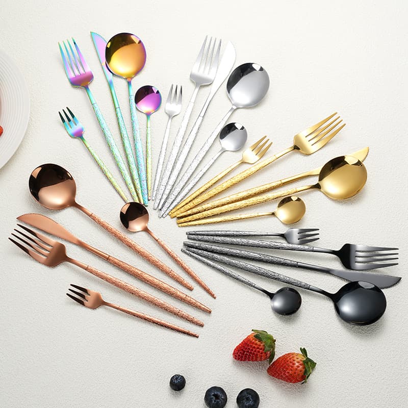 Stainless Steel Tree Pattern Portuguese Cutlery Set Embossed Vintage Light Luxury Patterned Hammered Handle Tableware