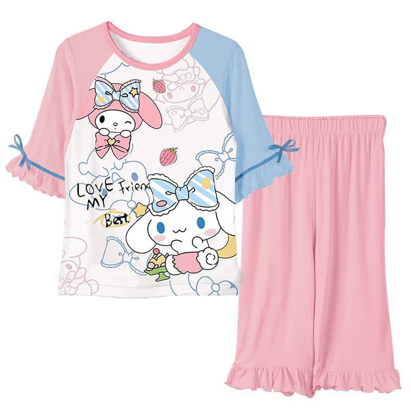 Girls' Capri Pants Kids Pajamas Baby Sleepwear Summer Modal Thin Student Princess Parent-Child Homewear