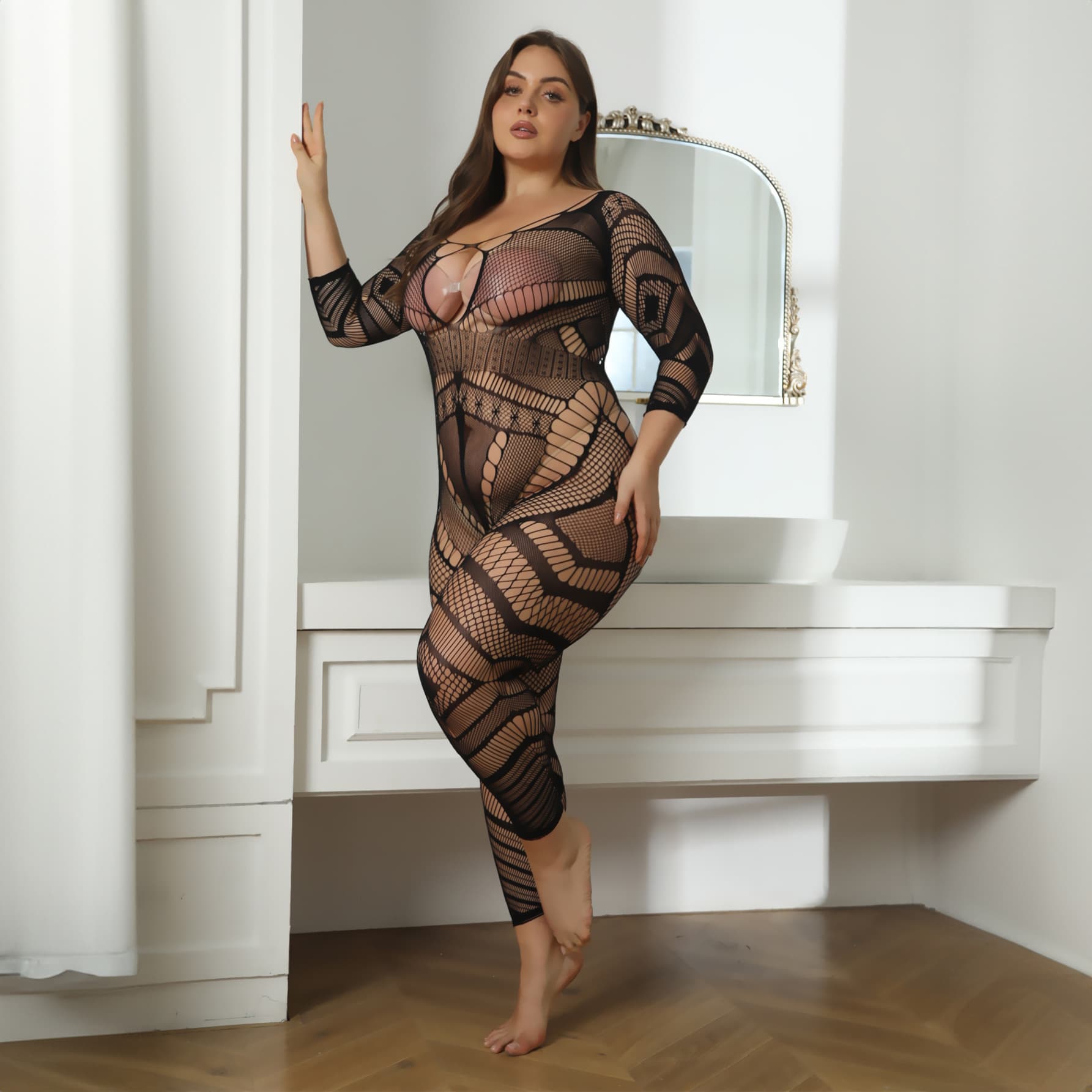 Plus Size Striped Hollow-out Easy-off Lingerie for Women