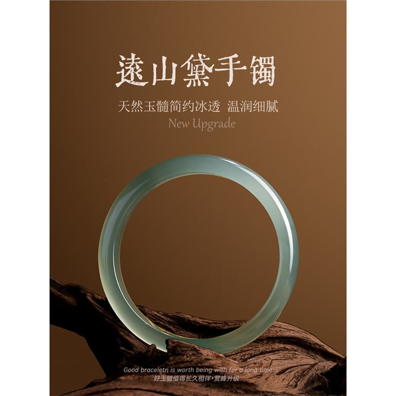 Natural Mountain Green Bangle, High-Ice Agate, Chalcedony, White Moonlight Jadeite, Genuine Jade, Cyan Bangle, Gift for Girlfriend
