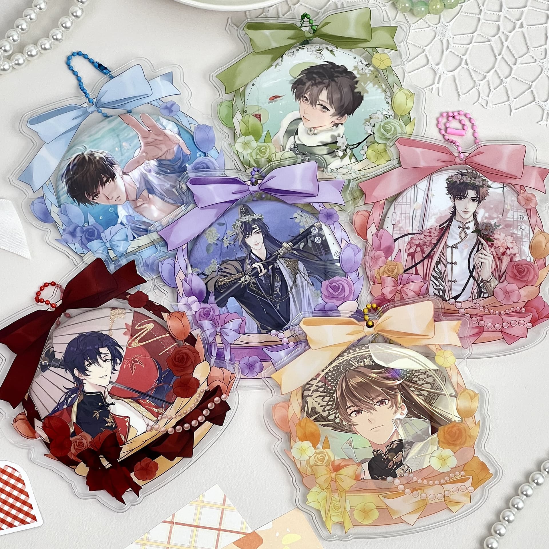 Flower basket set PVC Gumei 75mm bag display set 58mm set animation badge pendant 6 colors optional