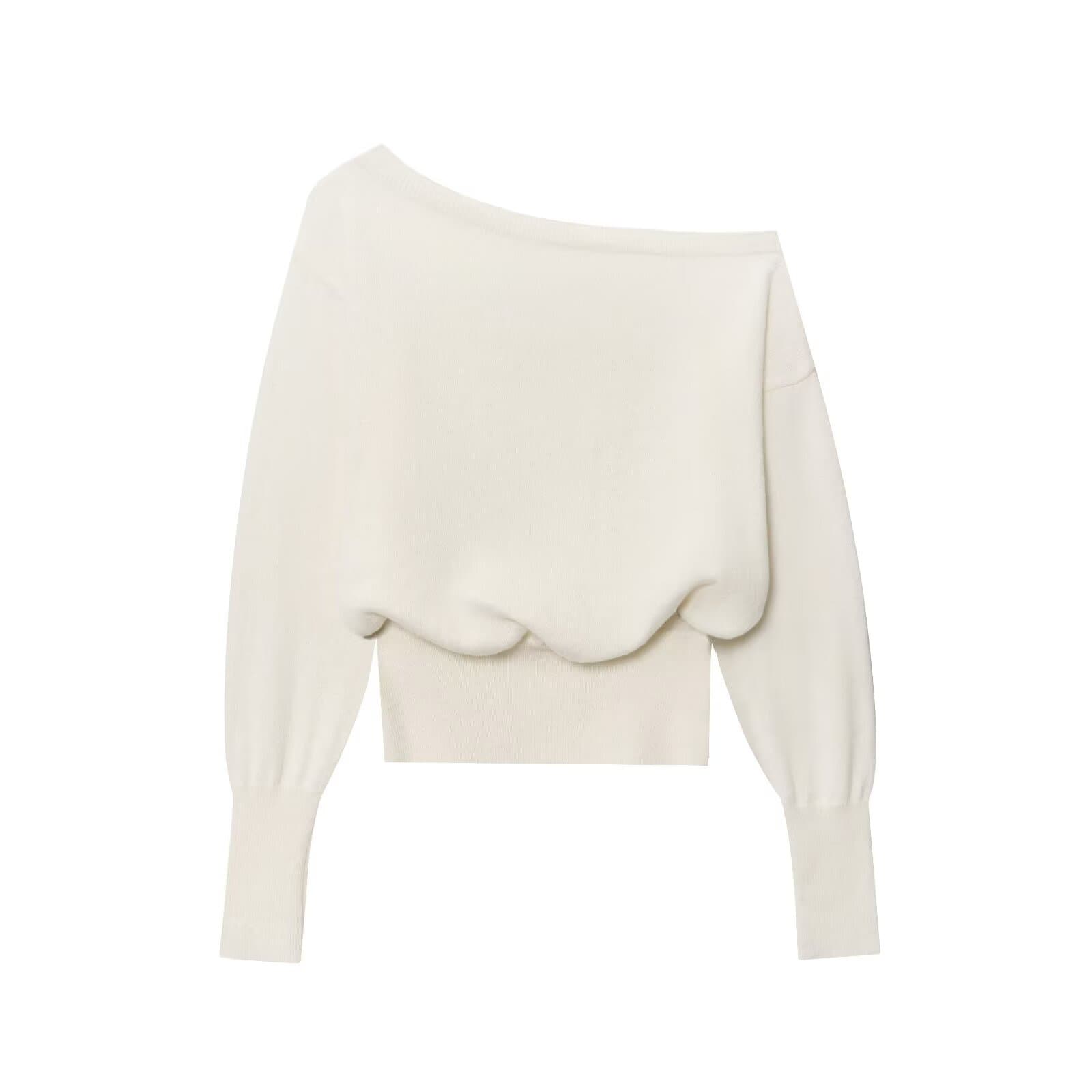 Cross-border Amazon foreign trade women's clothing 2025 European and American style oblique shoulder one-line collar design knitted bottoming sweater for women