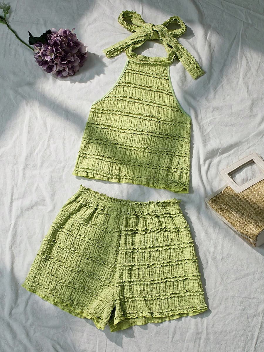 Cross-border ebay women's clothing summer European and American resort style halter tops hot pants suit beach short suit for women