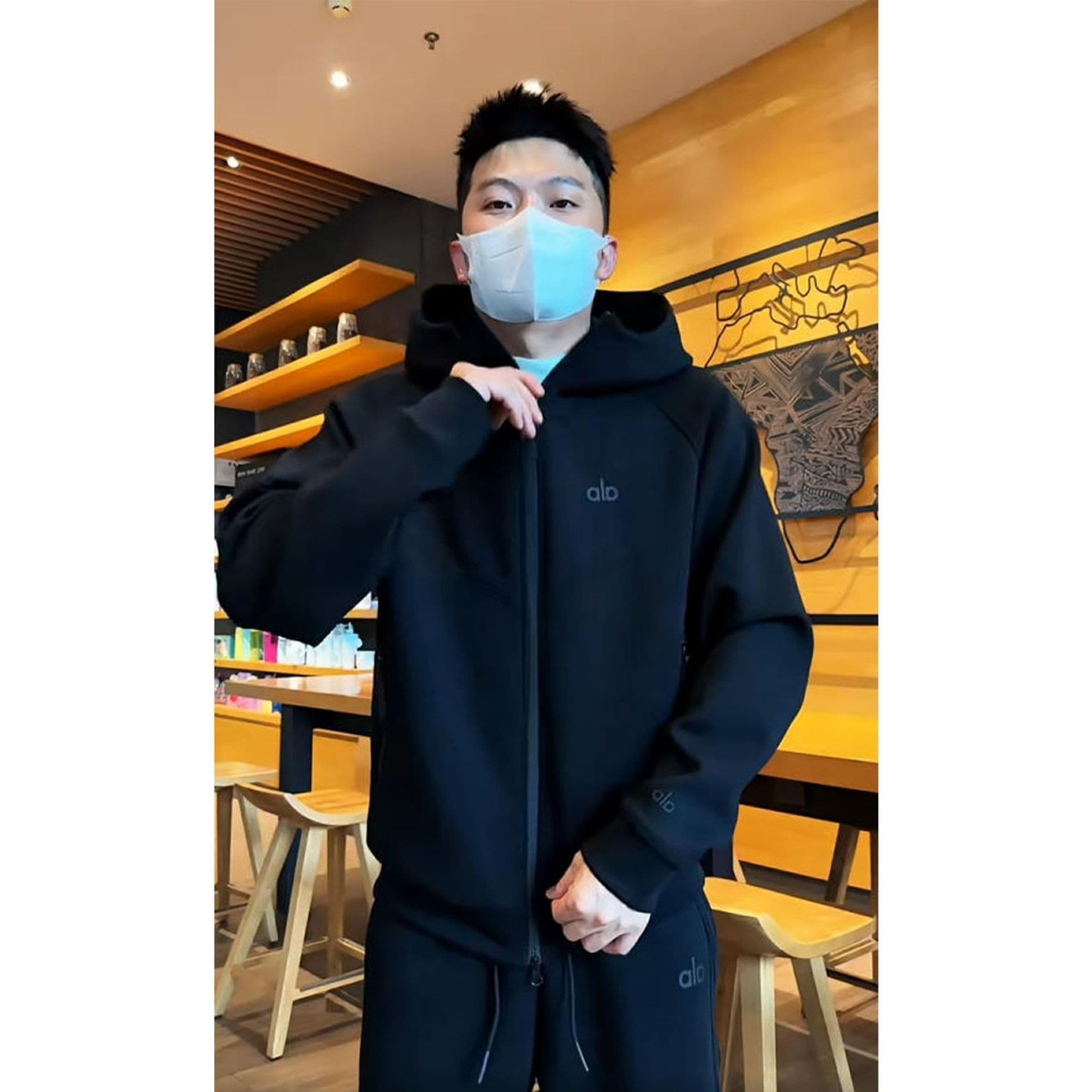 Autumn/Winter Plain Black Warrior Air Layer Casual Set Men's Fashion Letter 3D Cut Street Loose Two-Piece
