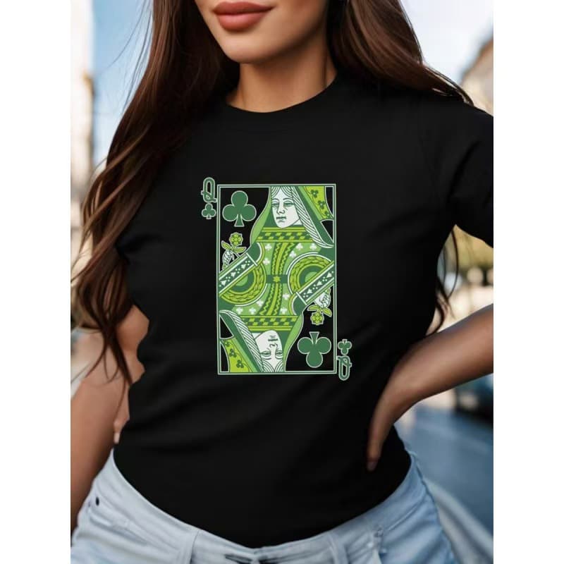 European Size Cotton T-Shirt Oversized Style For Women, Queen Of Clubs Shirt