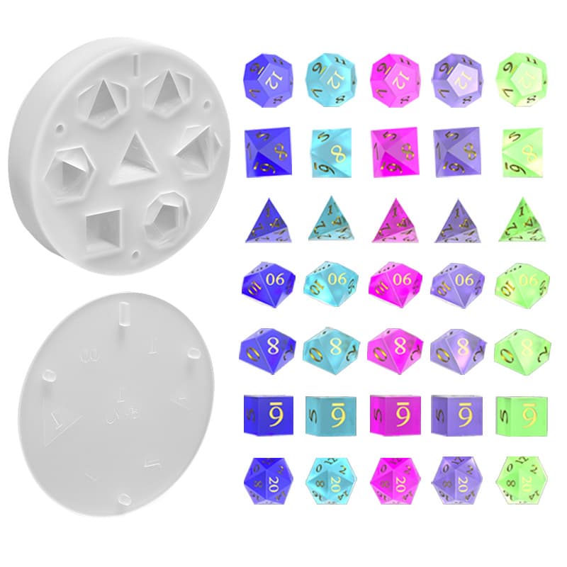 Full Sheet 7 Polyhedral Dice Ice Cube Tray Epoxy Resin Mold DIY Party Board Game Dice Silicone Mold