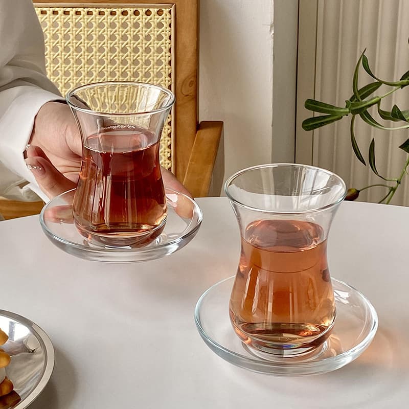 Turkish black tea cup heat-resistant glass cup with saucer European afternoon tea snack saucer coffee extract flower tea small cup