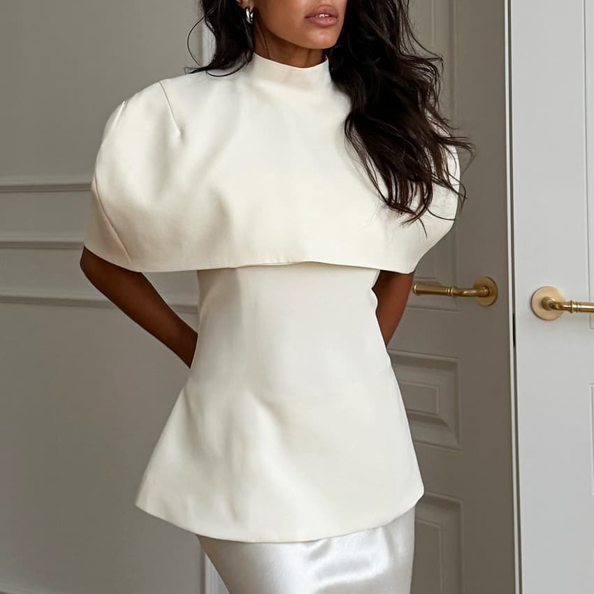 Slim-Fitting Shirt, Shawl-Style Waist-Cinching Top, Cross-Border European and American Style Elegant Cape Vest Two-Piece Set