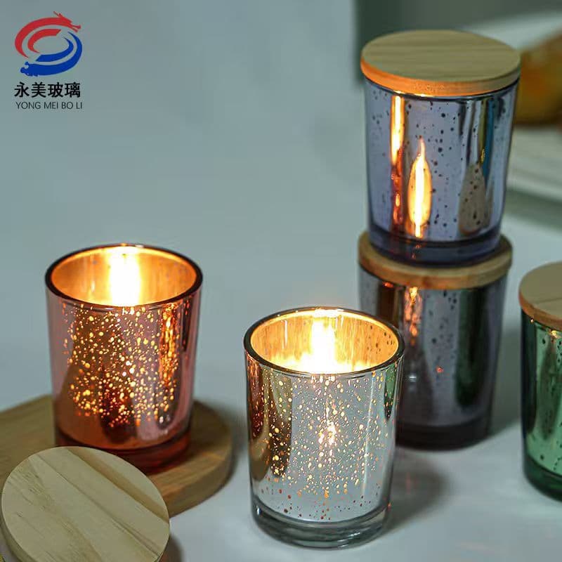 Cross-border electroplated broken silver starry sky candle cup glass aromatherapy empty cup fashion spray color candlestick cup large quantity and good price